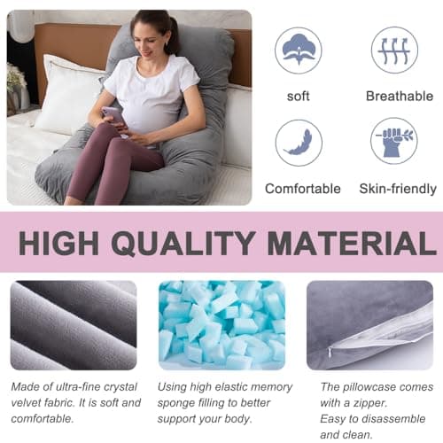 Coussin de Grossesse Complet en Forme de U avec Housse Amovible pour Femmes Enceintes, Coussin de Grossesse pour Dormir, Soutien pour Le Dos, Les Jambes, Le Ventre,(Mousse à mémoire de Forme,Gris)