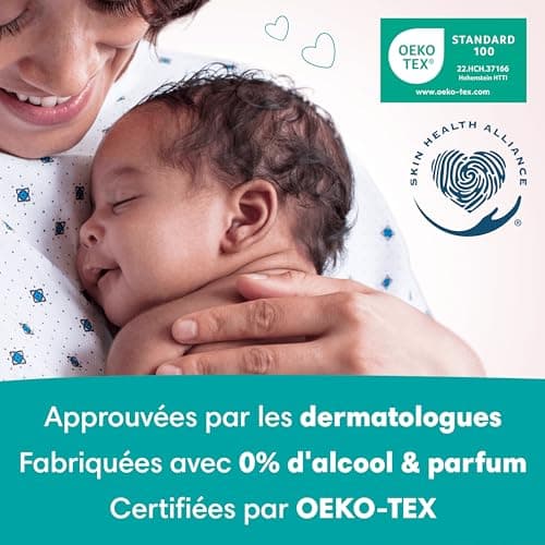Pampers Sensitive, 1200 Lingettes pour Bébé (15x80), Sans Alcool ni Parfum, Certifié OEKO-TEX, Pour Une Toilette Douce Et Délicate