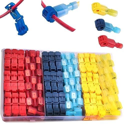 RUNCCI-YUN 120Pcs Connecteur de fil T-Connecto rapide de cosse électrique, connecteur rapide T-Tap, Kit de connecteur terminal entièrement isolé-bleu x 40pcs,jaune x 40pcs,Rouge x 40pcs