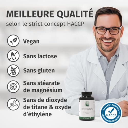 Resvératrol (120 capsules à 500mg de trans-resvératrol) de levure - Fabrication allemande - 100% Végétalien & Sans Additifs - Stock pour 4 mois