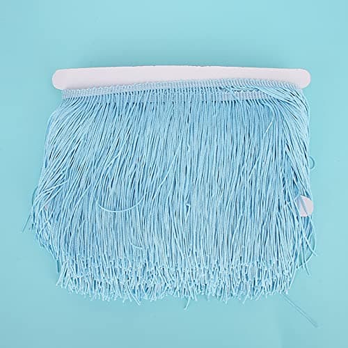 Gland à franges de 14 cm de long, garniture de franges de couture de robe latine, garniture de franges de rideau à pompons larges pour l'artisanat de couture (Bleu ciel)