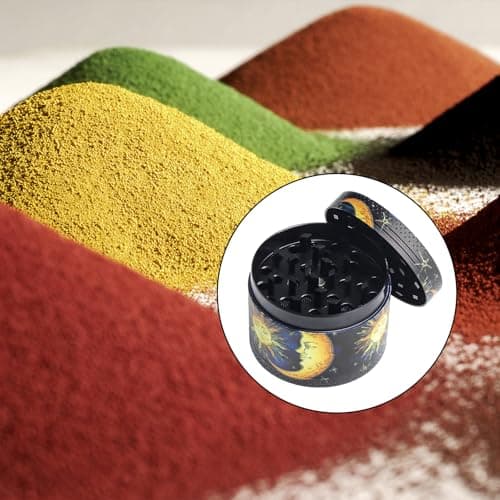 Swavitie Pollen Grinder Crusher Moulin à herbes Vintage Soleil et Lune 4 pièces Moulin à herbes Moulin à épices Moulin à épices Moulin à épices Moulin à épices avec grattoir à pollen pour épices,