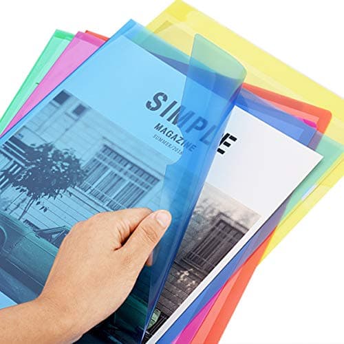 ZCZN 42 Pcs Pochette Plastique A4, Chemises à coin Pochette Document 6 Couleurs Vives Transparent Plastique Sous Chemises Rigide pour Ranger et Classer Papiers, Documents, etc - 31 * 22 cm