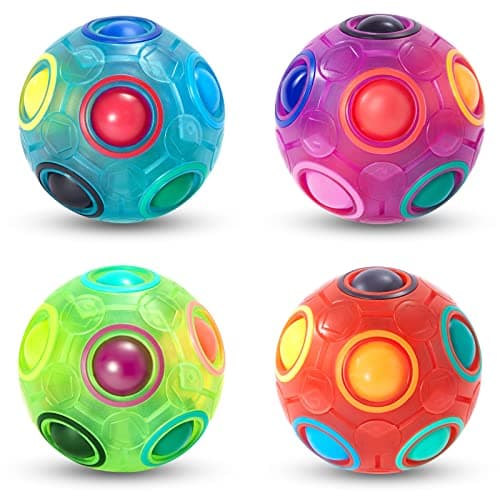 Vdealen Boule de Puzzle Magique Arc en Ciel Magic Rainbow Ball Jeu de Puzzle Balle Anti Stress Casse-tête Our Filles et Garçons Adultes Jouets éducatifs Our D'activité et de Faire la Fête Lot de 4