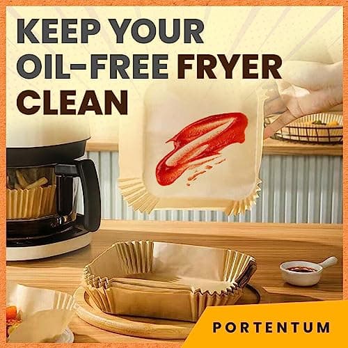 PORTENTUM Papier cuisson air fryer - 100 pièces Food-Grade BPA gratuit, 20 x 20 cm, pour friteuse sans huile 5 à 8 litres - Idéal pour la cuisson saine