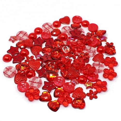 Lot de 100 boutons plats en acrylique et résine Rouge