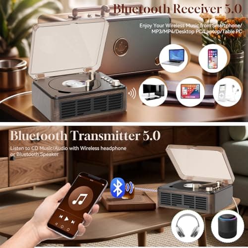Gueray Lecteur CD Bluetooth avec Haut-parleurs et Radio FM Vintage Lecteur de CD Support USB & AUX Playback pour Livres Audio