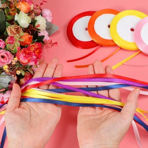 ihaspoko Ruban Satin, 12 Couleurs 6mm Ruban Tissu pour Bricolage Art & Artisanat, Emballage Cadeau, Ballons, Nœuds, Décoration de Mariage (22m/Rouleau)