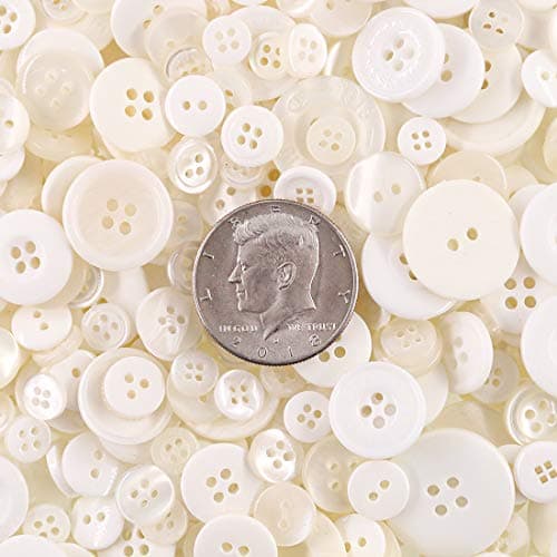 Swpeet Lot de 1 000 boutons de Noël ronds blancs à 2 et 4 trous en résine pour travaux manuels, décorations de Noël, projets d'art et d'artisanat, décoration de bricolage – Blanc