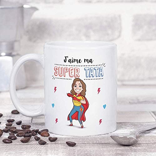 Mugffins Tata Mug/Tasse - J'aime ma Super Tata - Tasse Originale/Cadeau Anniversaire/Future Tante. Céramique 350 ML