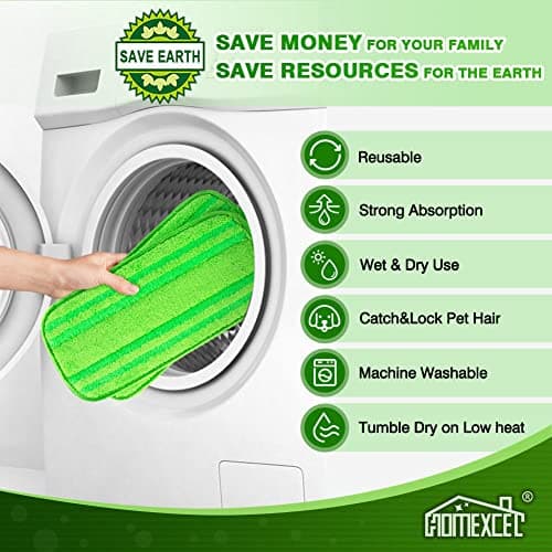 HOMEXCEL Lot de 4 serpillères en microfibre compatibles avec les balais Swiffer, réutilisables et lavables en machine, têtes de rechange pour nettoyage humide et sec multi-surfaces
