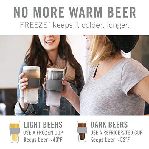 Host Freeze - Lot de 2 Verres à bière de 47 cl, Verres à Pinte à Double paroi Plastique Contenant Un Gel réfrigérant, Gris