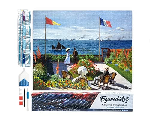 Figured’Art Diamond Painting Broderie Diamant 40x50cm Toile Entière Roulée avec Strass Perles Carrés - Terrasse à Sainte-Adresse Monet - Kit Complet 5D DIY Activité Manuelle Loisirs Créatifs Adultes