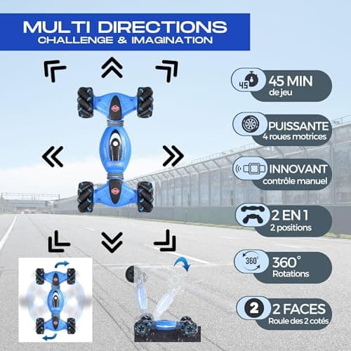 Tutti Party - Voiture télécommandée, Jouet radiocommandé pour Enfants, Course 4 * 4, télécommande Montre, Gesture Control Tout Terrain, 360°, Cadeau Garcon 6 Ans (Bleue)