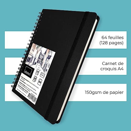 Lobome Carnet De Croquis A4 | 64 Feuilles (128 Pages) De Papier Blanc 150g/M2 avec Reliure en Spirale
