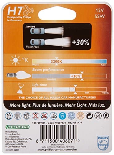 Philips Vision H7 Ampoule De Phare Avant, plus 30% De Luminosité, Blister De 1