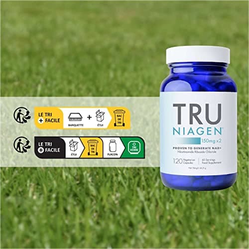 TRU NIAGEN │ Suppléments de nicotinamide riboside NAD+ pour réduire l'épuisement et la fatigue, formule brevetée NR, 90 pièces, 300 mg par portion (3 mois / 1 bouteille)