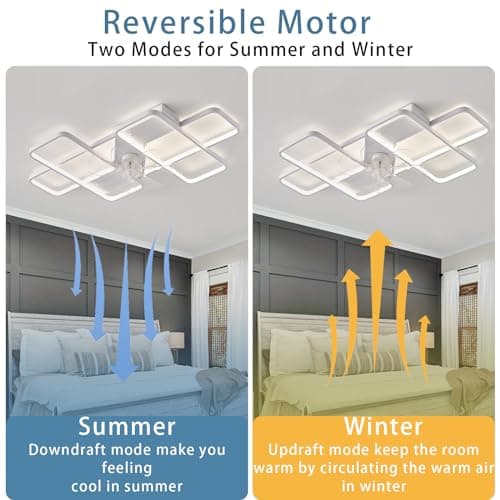LED Plafonnier Ventilateur De Plafond APP Dimmable Réversible Grande Plafonnier Avec Ventilateur Et Télécommande Silencieux 6 Vitesses Lampe Ventilateur Intelligent Moderne 35inch Pour Chambre-White