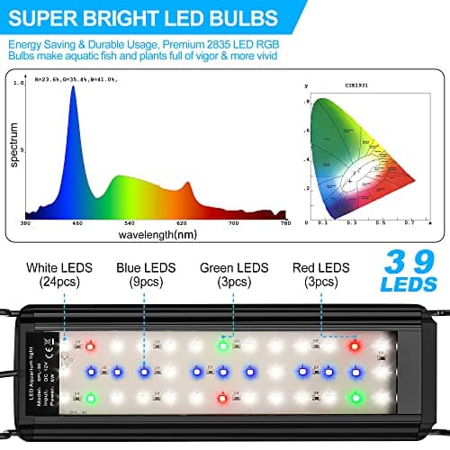 BELLALICHT Éclairage Aquarium, Rampe LED d’Aquarium Spectre Complet avec Contrôleur, 10 Niveaux de Luminosité Réglables, Minuterie réglable 6/10/12 Heures.