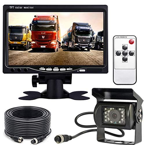 12V-24V 18 IR LEDs Vision Nocturne Étanche Caméra de recul avec 49ft 4 Broches Aviation Extension Câble + 7 Pouces Couleur TFT LCD HD Ecran Moniteur de Véhicule pour Voiture Bus RV Camion Remorque
