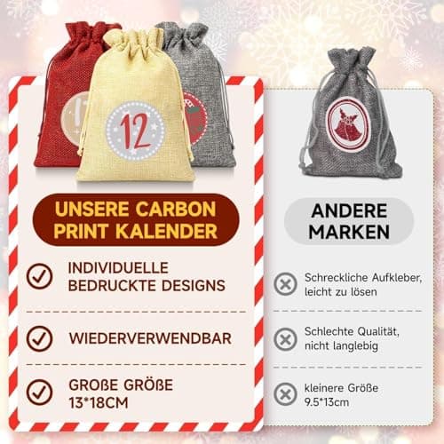 Alintor Calendrier de l'avent a Remplir Soit Meme, 24 Calendrier de l'avent Vide, Grands Calendrier Avent a Remplir, Sac Pour Calendrier de l'avent 2024 Femme Homme