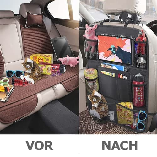 BillyBath Organisateur Voiture Enfant, 1PCS Rangement Auto Accessoire Interieur, Support pour Tablette Transparent 10 poches, Noir