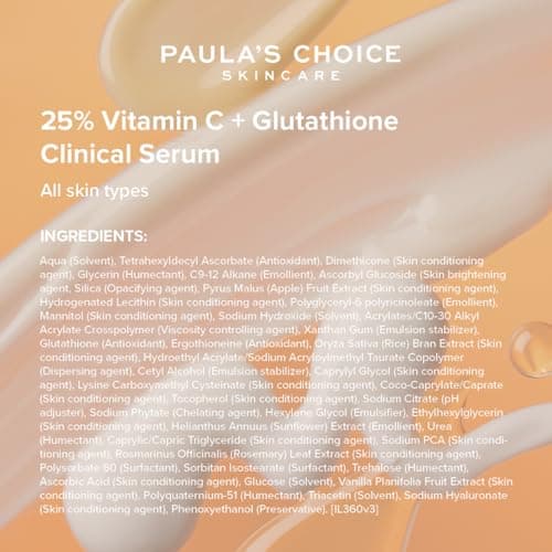 Paula's Choice Sérum Expert 25% Vitamine C + Glutathion - Sérum Visage Anti Age - Cible Les Dégâts Causés Par Le Soleil & Unifie Le Teint - avec Glutathion - Tous Types de Peaux - 30 ml