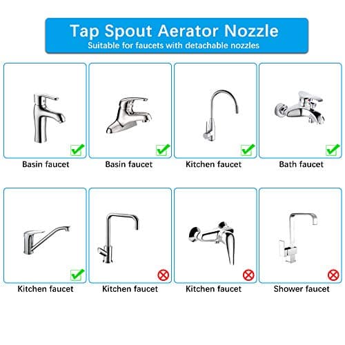 PERFETSELL Lot de 5 aérateurs de robinet en laiton, bec fileté mâle de 24 mm, buse d'économie d'eau à faible débit, radiateur anti-éclaboussures avec joint et clé, pour cuisine et salle de bain