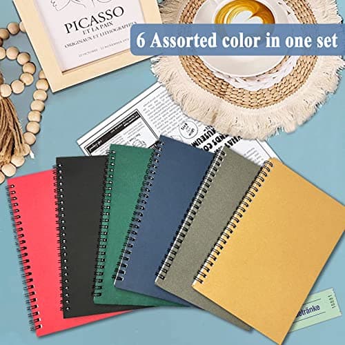 Lot de 6 Cahier Spirale A5, 21x14,5cm 60 Feuilles Lignée Couverture Kraft Colorée Vierge Carnet Spirale A5 Carnet de Notes pour Femmes Adolescentes En écrivant Prendre des Notes École Bureaule Cadeau