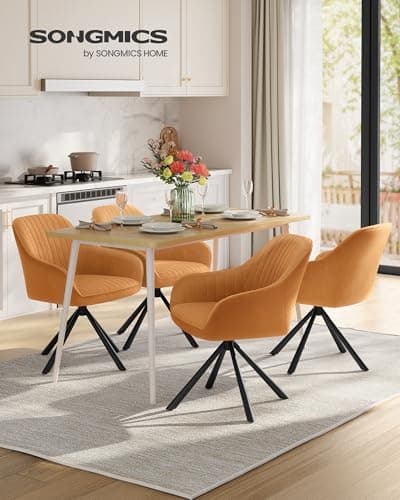 SONGMICS Chaise Salle à Manger, Fauteuil Pivotant, Velours, Rembourrée avec Accoudoirs, Charge 120 Kg, Pieds Acier, pour Salle à Manger, Cuisine, Marron Caramel et Noir d'encre KDC161K01