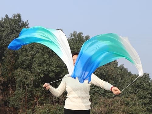 Winged Sirenny 1 Pièce Poi Voile de Danse Orientale (Baladi) 135cm, Accessoire De Danse Ventre en Vraie Soie (Mer)