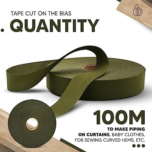 DOJA Barcelona | Biais de Couture Vert | 1 Rouleau Biais Couture 100m | Large 20mm | Ruban Vert Polyester | Biais au Metre | pour Ruban Couture, Passepoil Couture, Galon Couture, Mercerie Biais