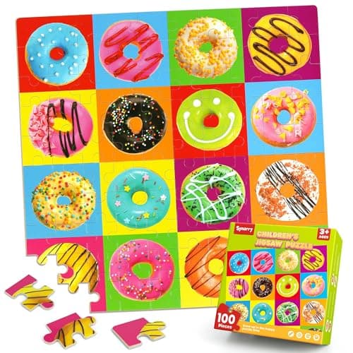 SYNARRY Puzzles Beignets 100 Pièces pour Enfants âgés de 4 5 6 7 8 Ans, Jouet de Puzzle éducatif d'apprentissage