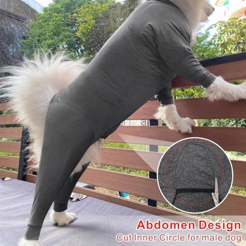 Oslueidy Ensemble de Récupération Post Chirurgicale pour Chien, Combinaison Pyjama pour Chien Corps Entier Grande Taille Moyenne Chien Récupération Ensemble Chirurgical Anti Léchage (Gris Foncé, XL)