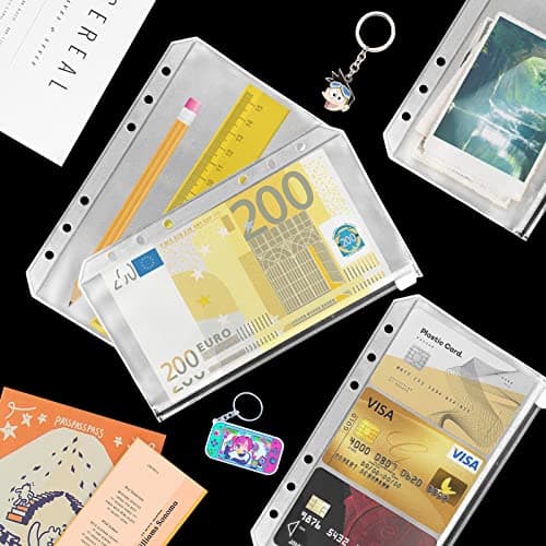 Relota 20 Pièces Pochettes Classeur, 6 Trous Pochette Plastique A6, Transparente Imperméable Dossiers à Glissière, Enveloppe Budget, Sacs Zippés à Feuilles Mobiles pour Documents, Cahiers, Cartes