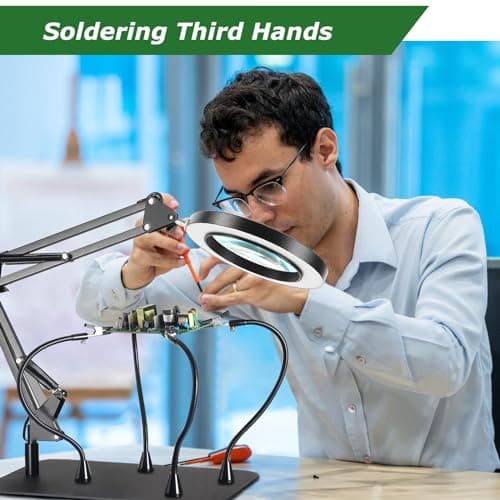 Troisième main - Aide à souder magnétique - Avec loupe 10 x - Station de soudage avec 4 colonnes PCB et 4 bras flexibles - Aide à la soudure pour soudeurs, fabricants de bijoux, artisanat, amateurs