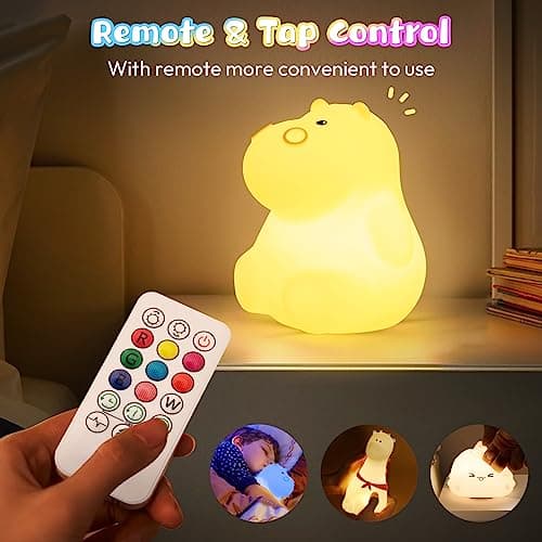 CHWARES Veilleuse pour enfants, veilleuse chat avec télécommande, lampe Kawaii 7 couleurs, décoration de chambre, rechargeable par USB, jolie lampe cadeaux pour bébé, enfants, petits, adolescentes