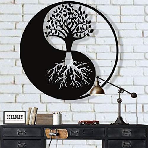Dekadron Décoration murale en métal - Arbre de vie - Décoration murale en métal Yin Yang 23"W x 23"H / 59x59 cm noir