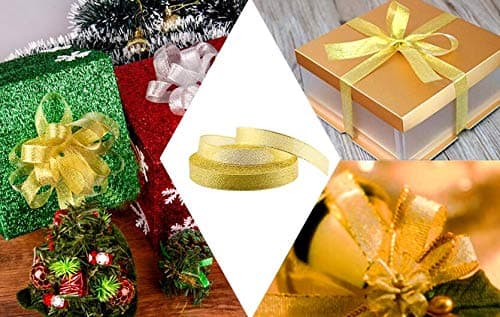 Lot de 5 rouleaux de ruban doré scintillant de 1,0 cm en tissu doré brillant magnifique ruban pour cadeaux, bricolage, décoration de mariage, fête de mariage, Brithday Wrap DIY Artisanat