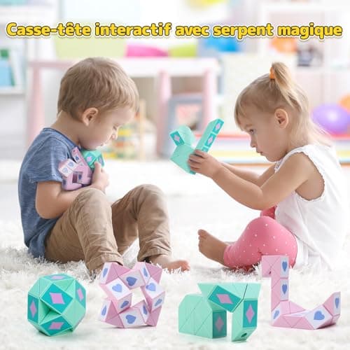 ECHOCUBE Cube Serpent Magique avec thème Poker, 2 Paquets de 24 Blocs de Cube Serpent Rapide pour remplir Les Sacs de fête, Casse-tête éducatif Serpent Jouets Amusants Cadeaux de fête (Vert & Rose)