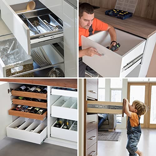 Fiqops Lot de 2 glissières de tiroir, 550 mm, extension complète, capacité de charge de 45 kg, système de rail de tiroirs stable, avec roulement à billes, fermeture en douceur, montage facile (1
