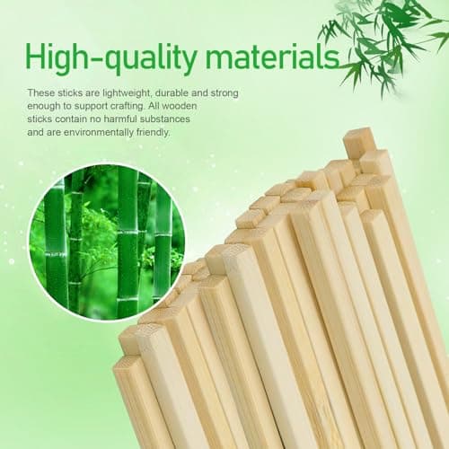 QEEYON Bâtons de Bambou,30 pcs Baguette Bois Naturel,Carré Tasseau Bois,Bambou Tige Barbe a Papa Bâtons de Travaux Manuels, pour Arts Plastique Bricolage Décorations(30cmx5mm)