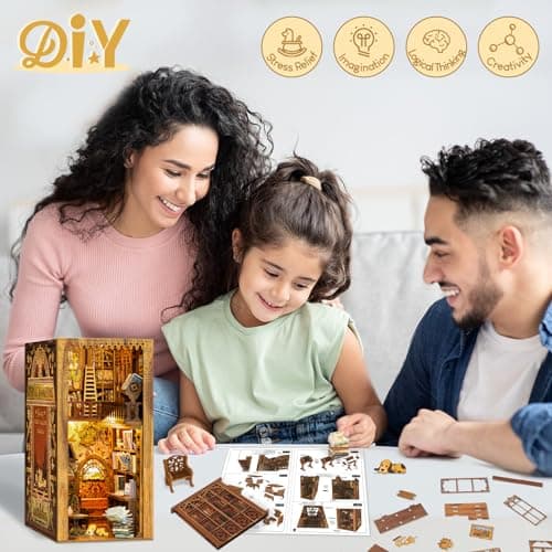 CUTEBEE DIY Book Nook Kit – Kit de Maison de poupées Miniatures avec Meubles et lumière LED, Puzzle 3D en Bois, Serre-Livres d'art, Kits de modèles pour Adultes à Construire, Eternal