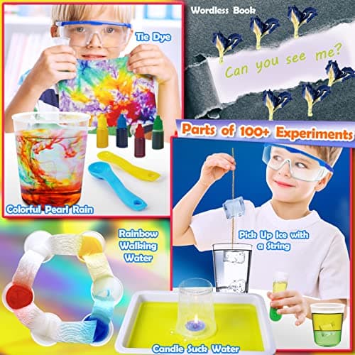 UNGLINGA 100+ Experiences Kit Scientifique pour Enfants, Laboratoire de Chimie et Kit Volcan, Sable Magique, Fouille de Pierres Précieuses, Fizzy Réaction Éducatifs Activités