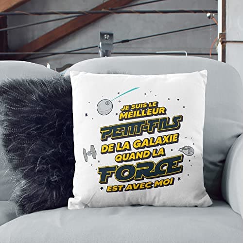 Mugffins Coussins/Oreillers avec Rembourrage pour Petit-Fils - 40x40 cm - en Français - Cadeau Original pour Petit-Fils - Meilleur de Galaxie Quand Force avec Moi