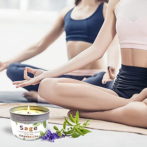 CHANDELITA Bougie D'aromathérapie Parfumée à la Sauge pour la Bénédiction, Feuilles de Sauge, à la Cire de Soja pour la Purification, la Relaxation, la Méditation, la Guérison des Chakras