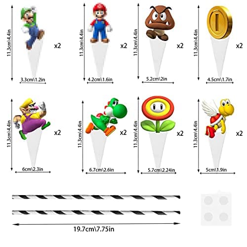 YOUYIKE Décoration De Gâteau Mario, 25 Pièces Mario Decoration Gateau Anniversaire, Decoration Gateau Enfant Mario, Toppers De Gâteau D'anniversaire Mario Pour Fête D'anniversaire D'enfants
