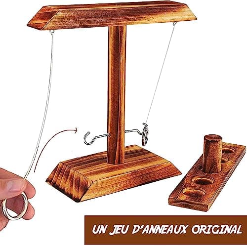 Ring Toss® Game | Jeu d'Adresse en Bois | Qualité Premium | Lancer d'Anneaux Suspendus | Qui sera le/la Plus Rapide ? | Intérieur & Extérieur | Enfants & Adultes | 100% Bois | 100% Fun | SparkL®