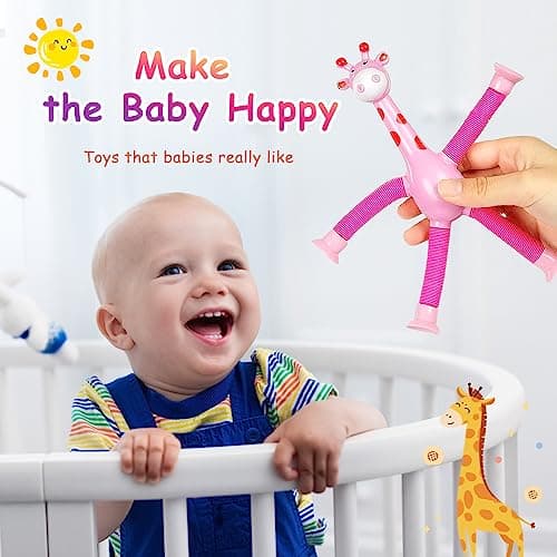 4 Pièces Jouet Girafe Télescopique avec Ventouse, Jouet de Girafe à Ventouse Télescopique pour Enfants Girafe Pop Tube Jouet, Jouet Educatif Amusant de Soulagement du Stress