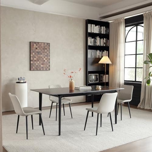 seonyou Chaise Salle à Manger Lot de 4 Chaise de Cuisine, Beige Similicuir avec Dossier et Siège Rembourré Pieds en Métal, Moderne Chaise Design